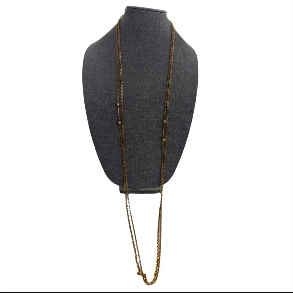 Vintage Estate Long Double Strand Gold Tone Chain Flapper Style Necklace
